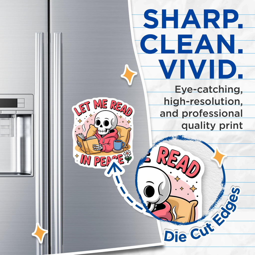(2 Pack) Skeleton Reading Magnets - Let Me Read in Peace Decal - Book Lover Skull Decor - 5 Inches On Longest Side - Thick Durable Magnet - Made in USA - MAG22550