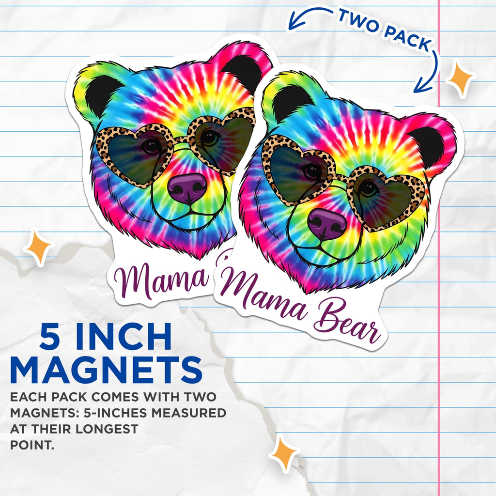 (2 Pack) Mama Bear Magnets - Tie Dye Style - Animal Lover Decoration - 5" On Longest Side - Premium Magnet - for Cars, Refrigerators, Toolboxes, Lockers - Made in USA - MAG18190