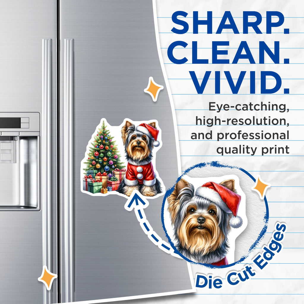 (2 Pack) Christmas Yorkie Magnets - Santa Dog Lover Decor - Holiday Pet Festive Fridge Item - 5 Inches On Longest Side - Thick Durable Magnet - Made in USA - MAG27590