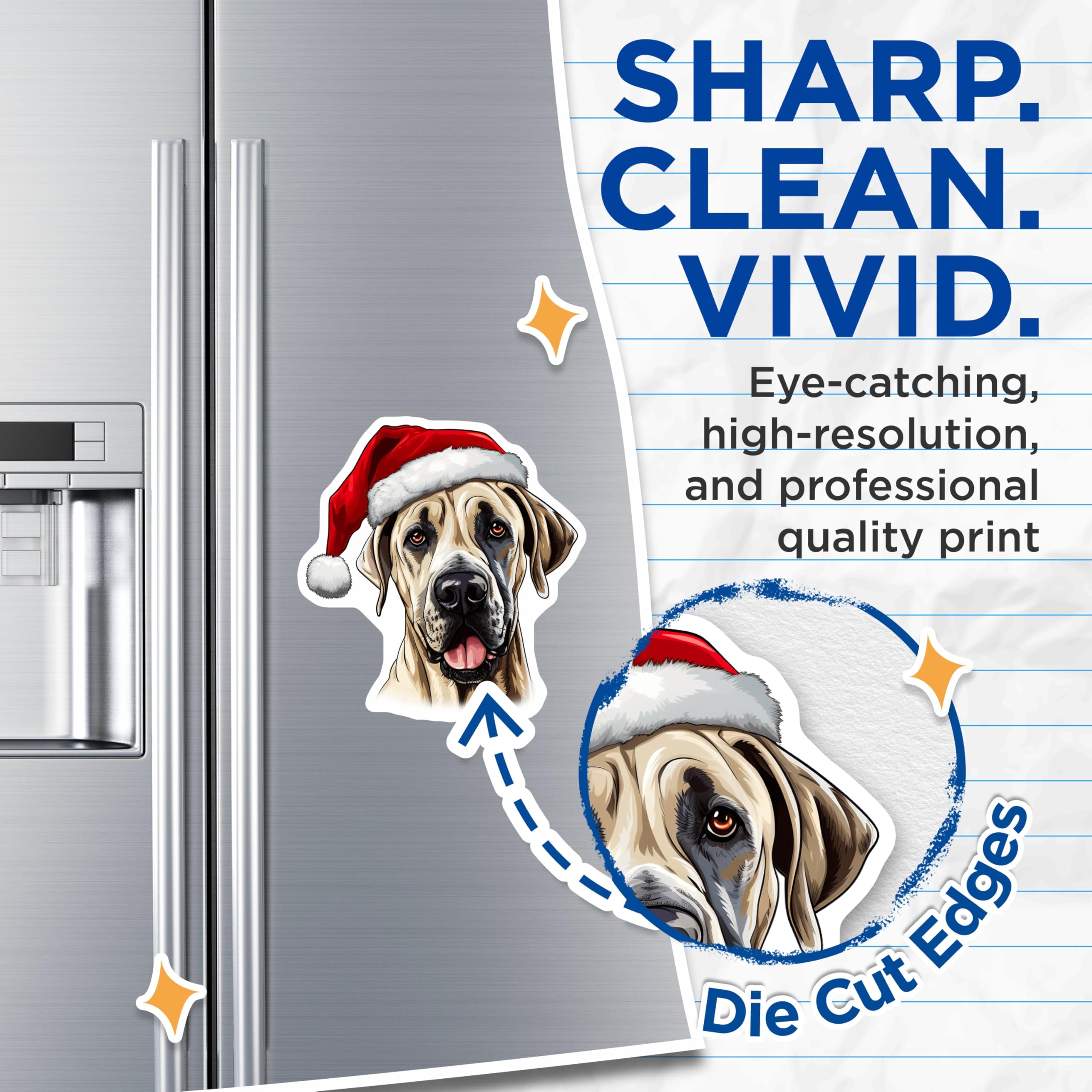 (2 Pack) Christmas Great Dane Magnets - Santa Hat Dog Decor - Holiday Pet Parent Decor - 5 Inches On Longest Side - Thick Durable Magnet - Made in USA - MAG26205