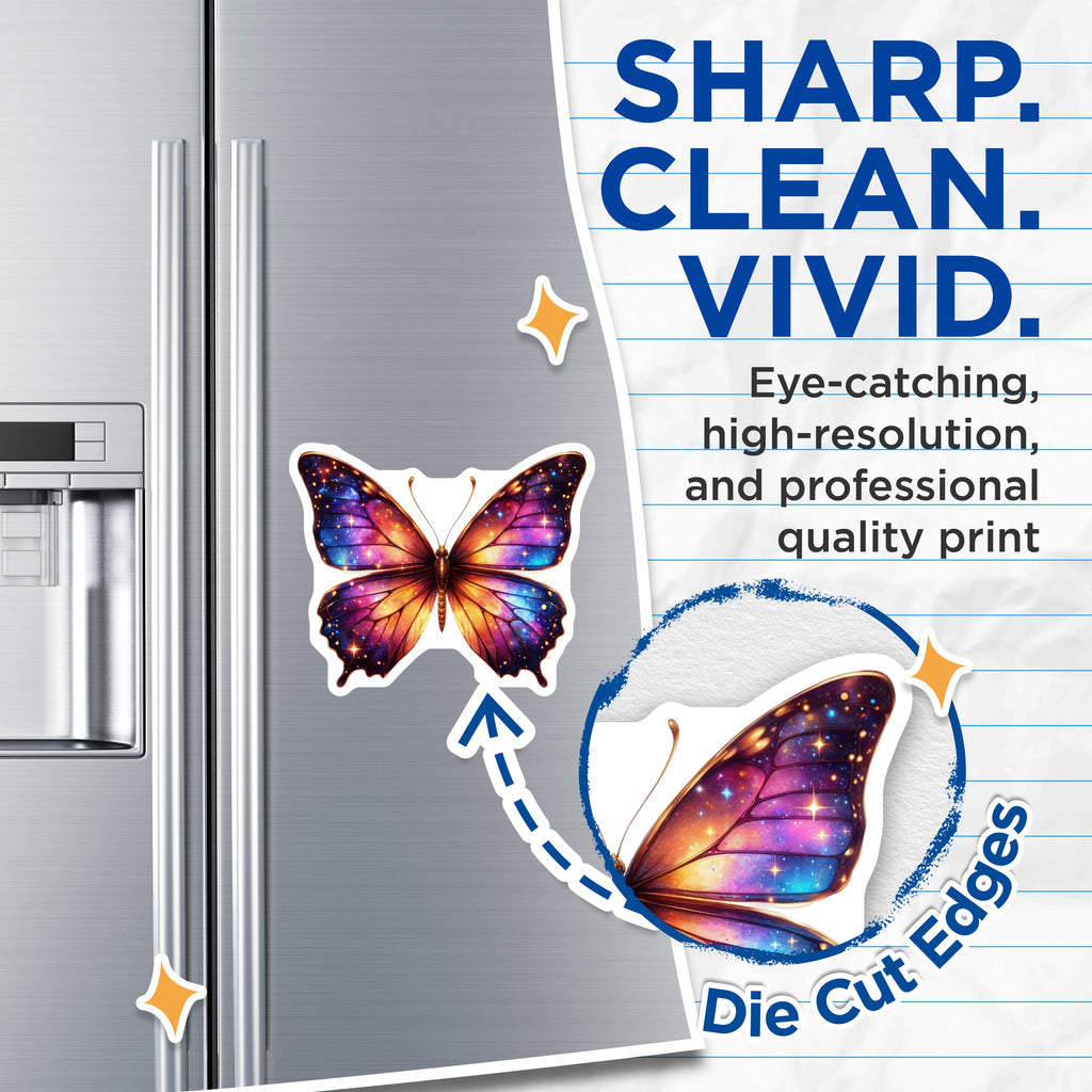 (2 Pack) Galaxy Butterfly Magnets - Celestial Decor - Whimsical Fridge Art for Women - 5 Inches On Longest Side - Thick Durable Magnet - Made in USA - MAG38983