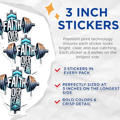 (3 Pack) Faith Over Fear Decals - Gym Motivation Sticker - Fitness Inspiration Decor - 3 Inches On Longest Side - Easy Peel & Apply - Made in USA - 3MCS8410