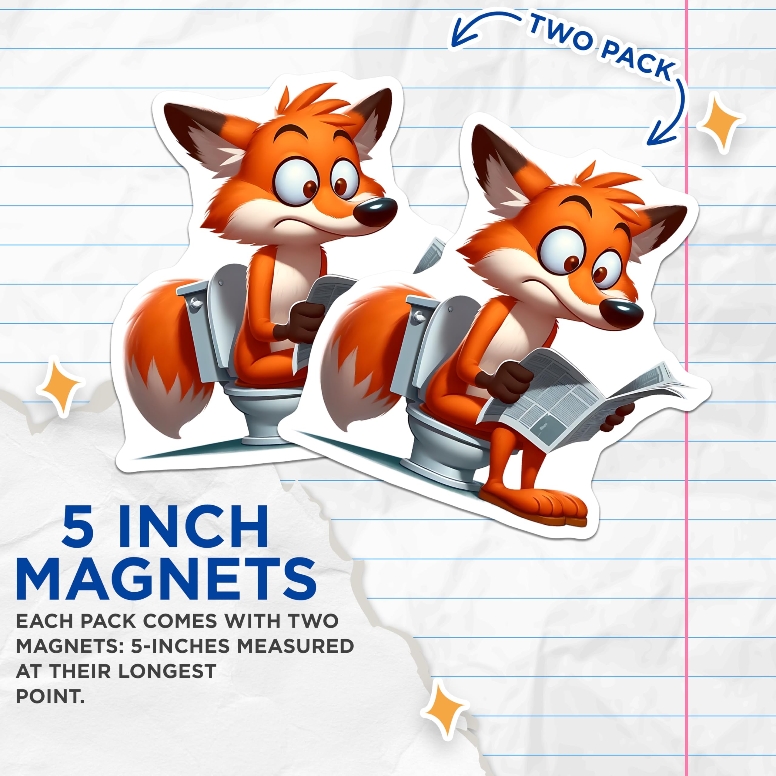 (2 Pack) Funny Fox Magnets - Cartoon Animal Fridge Magnets - Reading Newspaper Magnets - 5" On Longest Side - Premium Magnet - for Cars, Refrigerators, Toolboxes, Lockers - Made in USA - MAG14914
