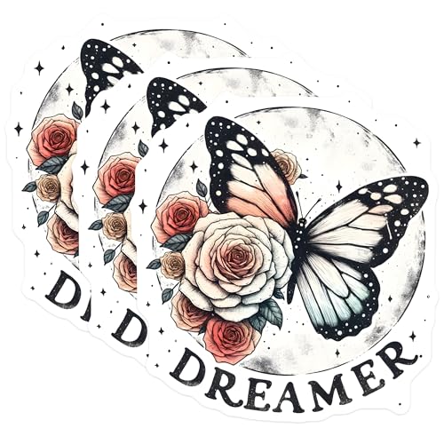 (3 Pack) Dreamer Decals - Butterfly Laptop Decals - Floral Sticker - 3 Inches On Longest Side - Easy Peel & Apply - Made in USA - 3MCS8495