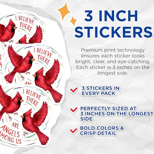 (3 Pack) Cardinal Decals - I Believe There are Angels Among Us - Laptop Decals - 3 Inches On Longest Side - Easy Peel & Apply - Made in USA - 3MCS7653