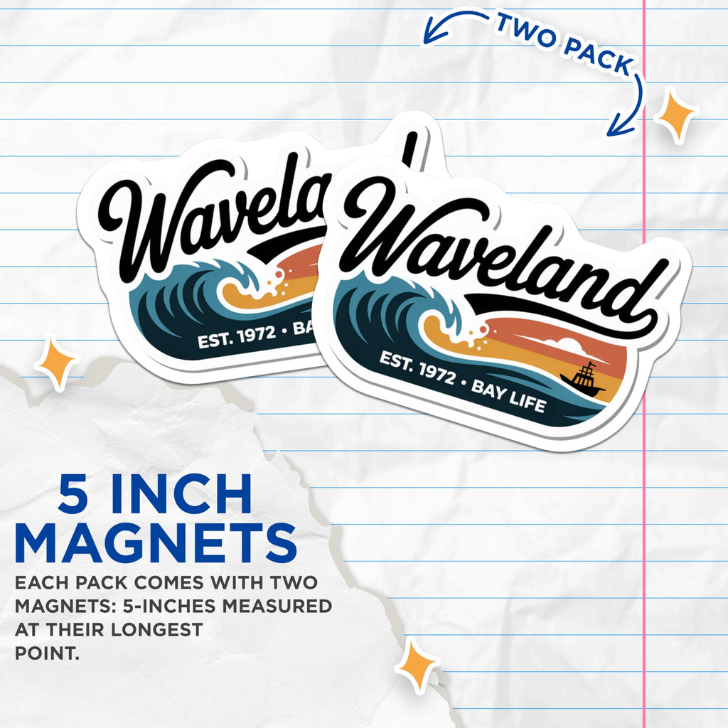 (2 Pack) Waveland Magnets - Nautical Theme Magnets - Bay Life Decor Magnet - 5" On Longest Side - Premium Magnet - for Cars, Refrigerators, Toolboxes, Lockers - Made in USA - MAG17433
