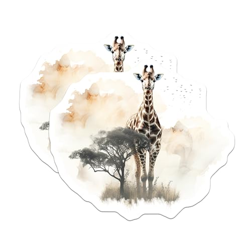 (2 Pack) Giraffe Wildlife Stickers - Animal Art Stickers - Nature Themed Decals - 5" On Longest Side - Sticks to Smooth Flat Surfaces - Made in USA - BMCS3807