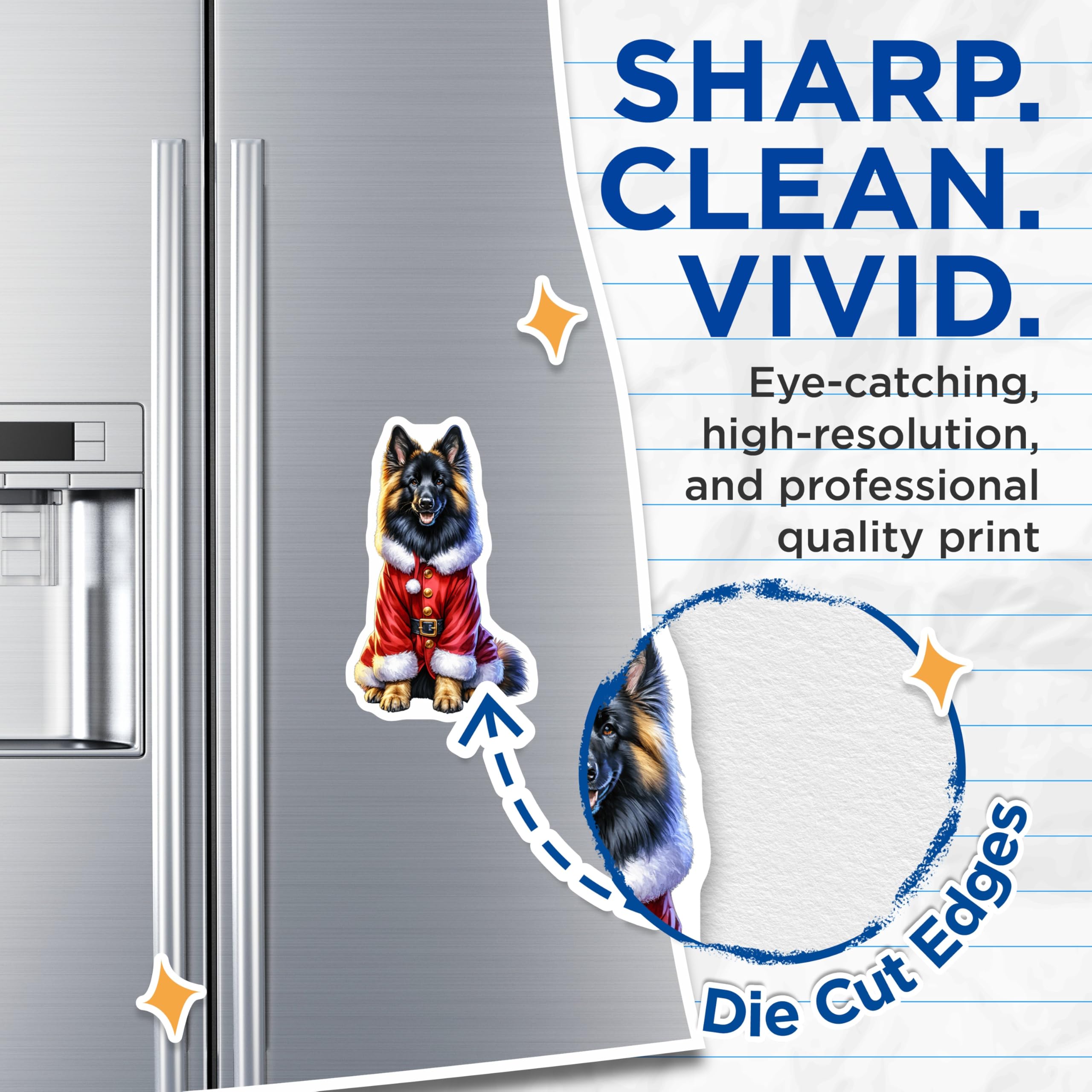 (2 Pack) German Shepherd Christmas Magnets - Santa Dog Holiday Decor - Pet Lover Present for Fridge - 5 Inches On Longest Side - Thick Durable Magnet - Made in USA - MAG30568