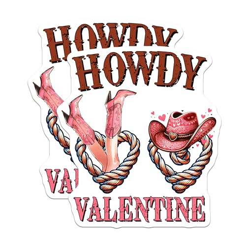(2 Pack) Howdy Valentine Stickers - Western Valentine Stickers - Love Themed Cowboy Stickers - 5" On Longest Side - Sticks to Any Smooth Flat Surface - Made in USA - BMCS3135