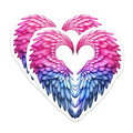 (2 Pack) Angel Wing Heart Stickers - Colorful Feather Stickers - Pink and Blue Wings Sticker - 5" On Longest Side - Sticks to Smooth Flat Surfaces - Made in USA - BMCS7175