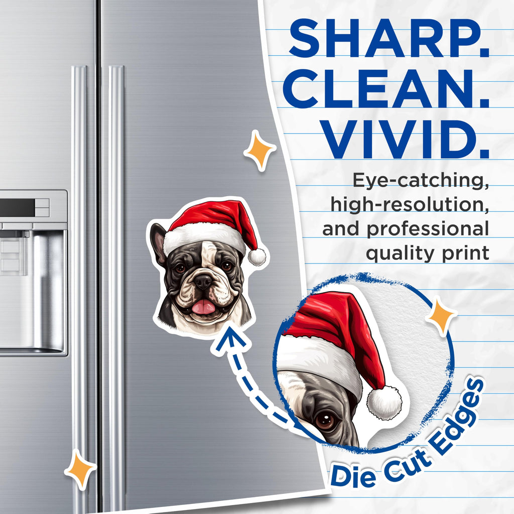 (2 Pack) French Bulldog Magnets - Christmas Dog Decor - Santa Hat Puppy Holiday - 5 Inches On Longest Side - Thick Durable Magnet - Made in USA - MAG24844