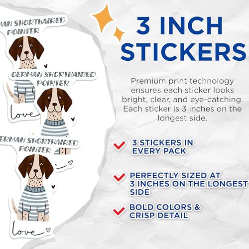 (3 Pack) German Shorthaired Pointer Decals - GSP Dog Stickers - Dog Breed Decal - 3 Inches On Longest Side - Easy Peel & Apply - Made in USA - 3MCS6065