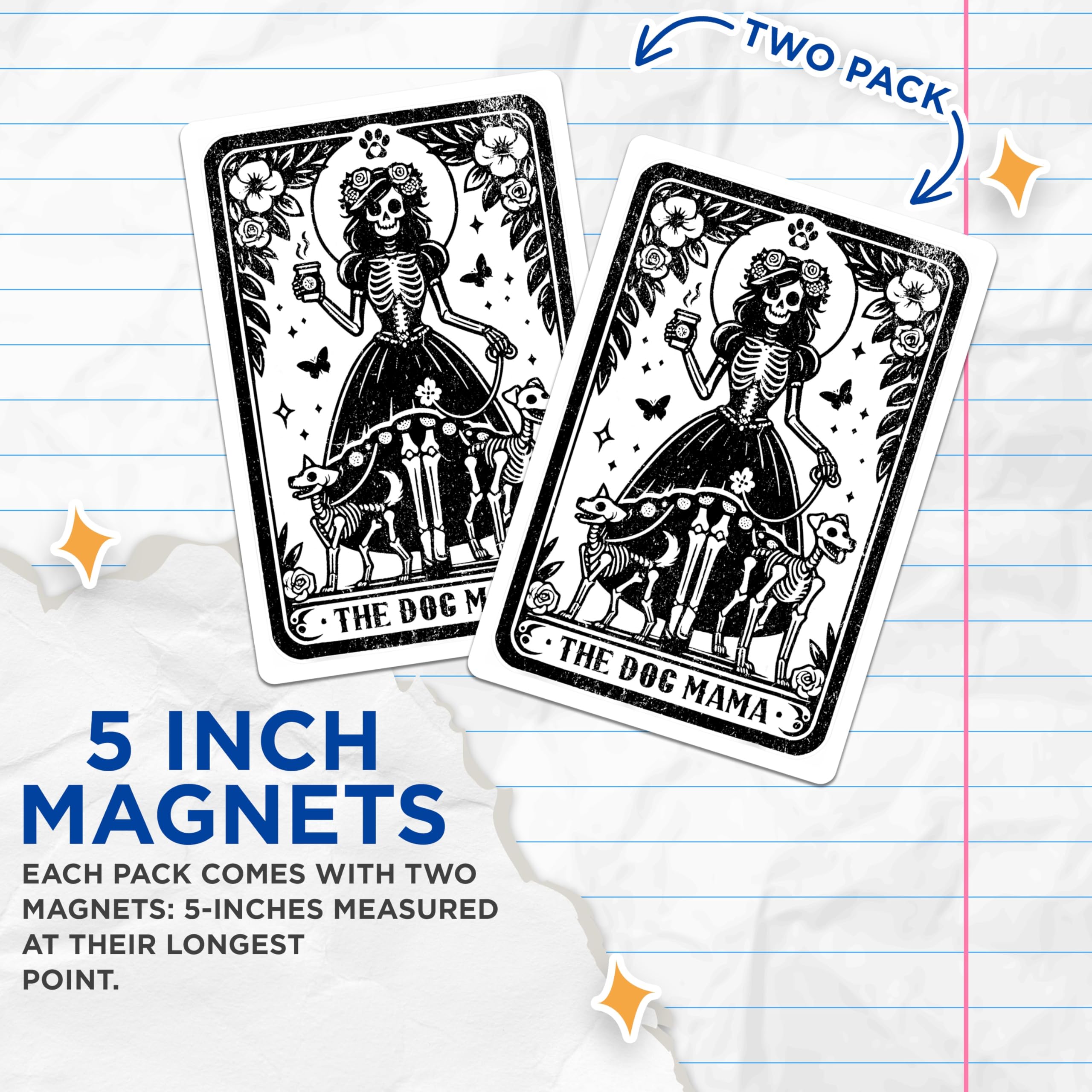 (2 Pack) Dog Mama Skeleton Magnets - Goth Pet Lover Art - Witchy Coffee Decor - 5 Inches On Longest Side - Thick Durable Magnet - Made in USA - MAG29891