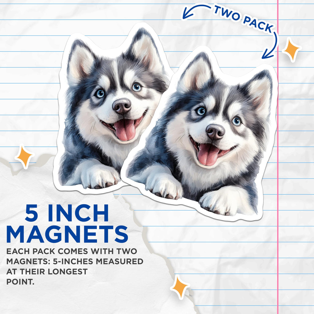(2 Pack) Husky Dog Magnets - Cute Pet Decor - Refrigerator Magnets - 5" On Longest Side - Premium Magnet - for Cars, Refrigerators, Toolboxes, Lockers - Made in USA - MAG16397