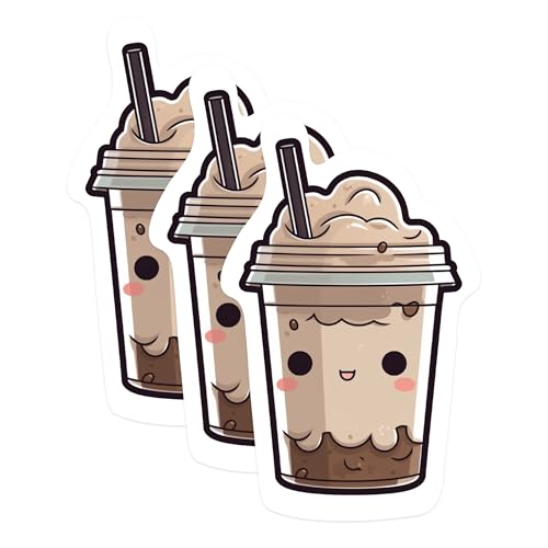 (3 Pack) Kawaii Coffee Decals - Iced Coffee - Cute Drink - 3 Inches On Longest Side - Easy Peel & Apply - Made in USA - 3MCS1046