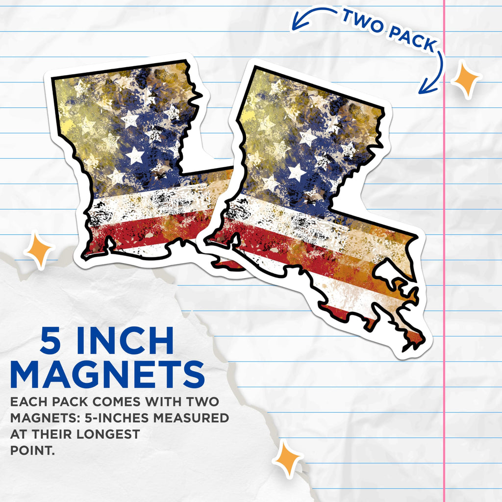 (2 Pack) Louisiana Flag Magnets - State Pride Decor - American Flag Design - 5" On Longest Side - Premium Magnet - for Cars, Refrigerators, Toolboxes, Lockers - Made in USA - MAG17384