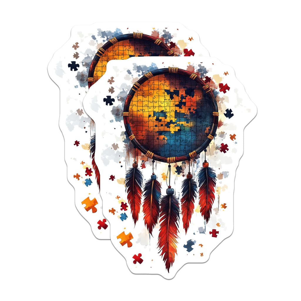 (2 Pack) Autism Awareness Magnets - Puzzle Piece Dreamcatcher Decor - Neurodiversity Support Art - 5 Inches On Longest Side - Thick Durable Magnet - Made in USA - MAG25892