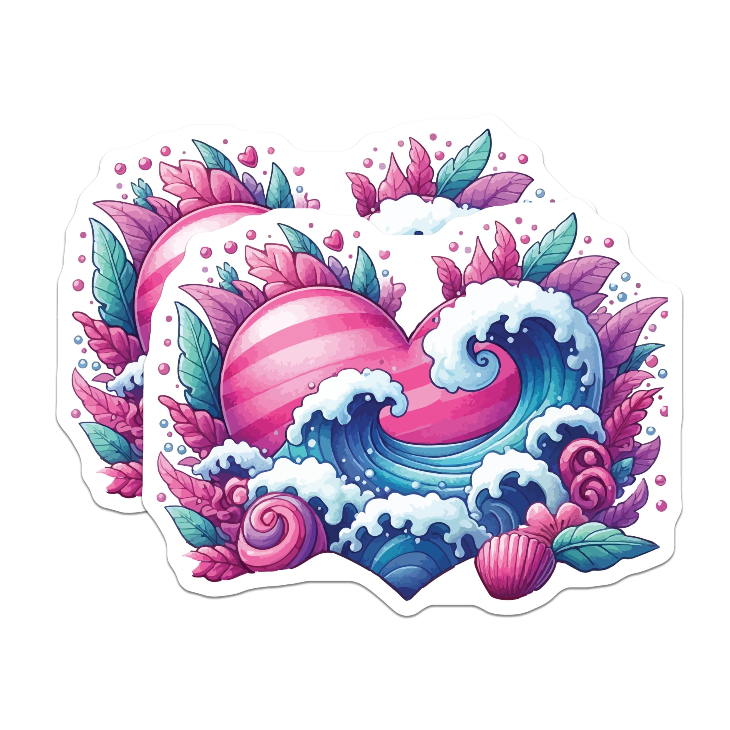 (2 Pack) Ocean Heart Magnets - Coastal Decor - Vibrant Love Art - Fridge Locker Accent - 5 Inches On Longest Side - Thick Durable Magnet - Made in USA - MAG20138