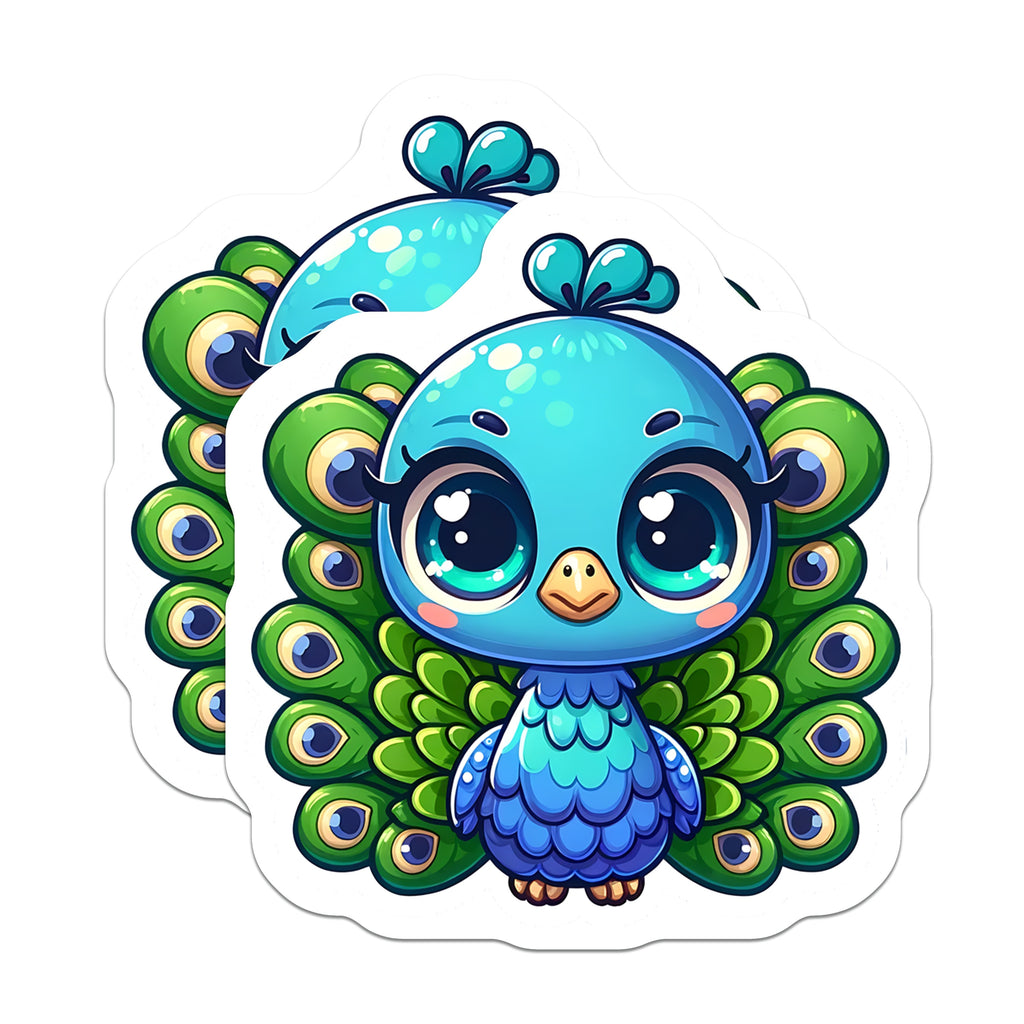 (2 Pack) Cute Peacock Magnets - Kawaii Animal Fridge Decor - Chibi Bird Locker Accessories - 5 Inches On Longest Side - Thick Durable Magnet - Made in USA - MAG36356