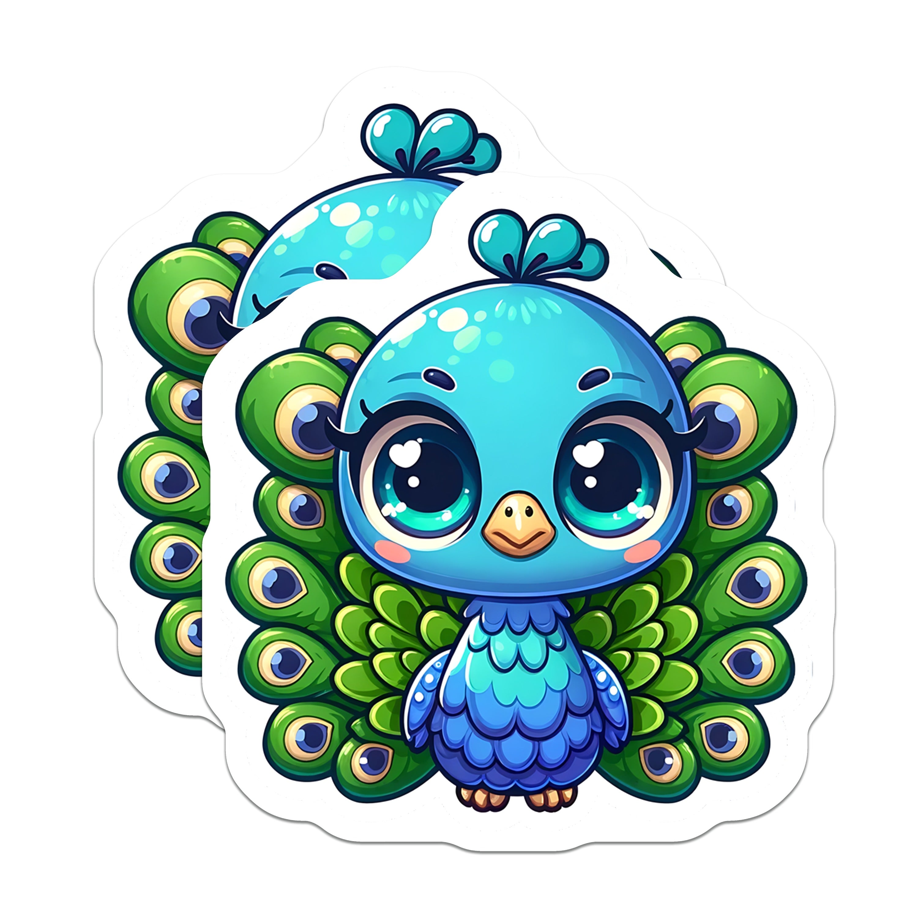 (2 Pack) Cute Peacock Magnets - Kawaii Animal Fridge Decor - Chibi Bird Locker Accessories - 5 Inches On Longest Side - Thick Durable Magnet - Made in USA - MAG36356