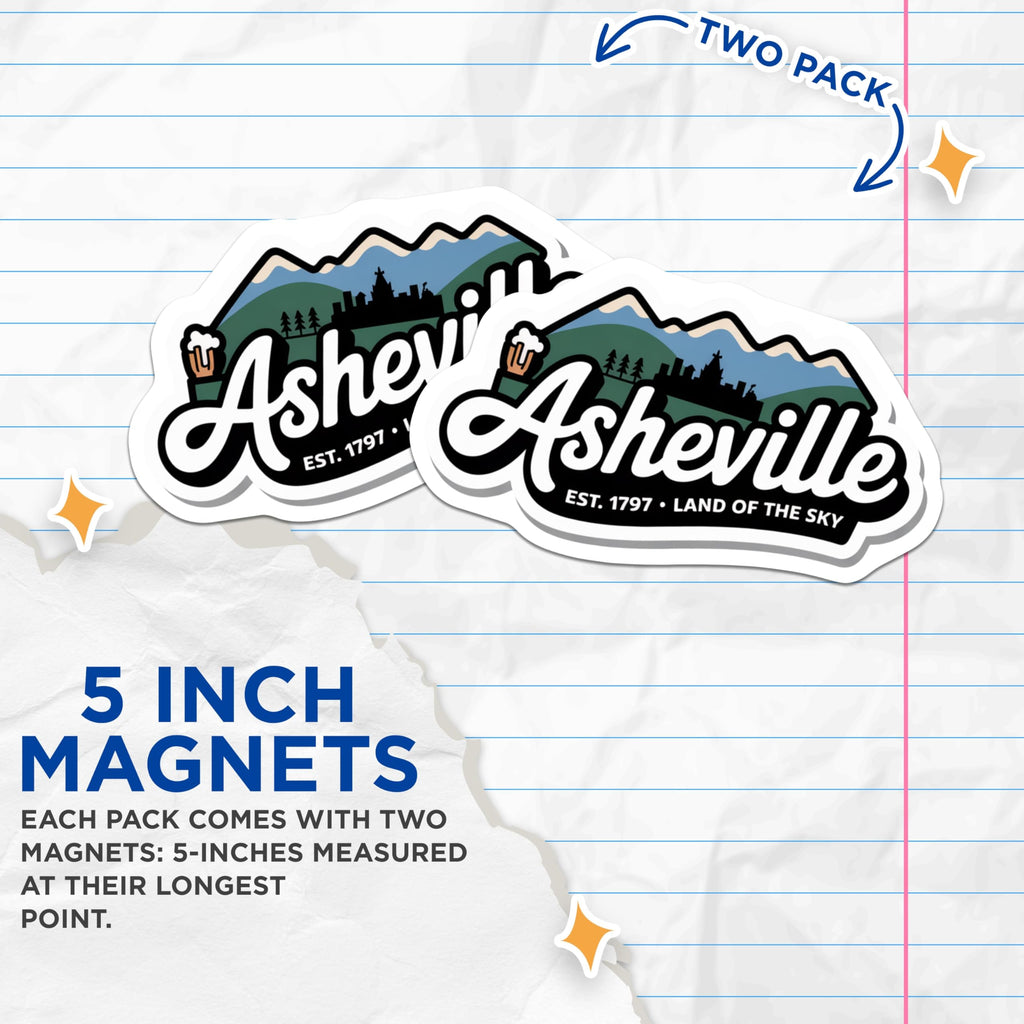(2 Pack) Asheville Magnets - Land of the Sky - North Carolina Souvenir Cityscape - 5 Inches On Longest Side - Thick Durable Magnet - Made in USA - MAG19265