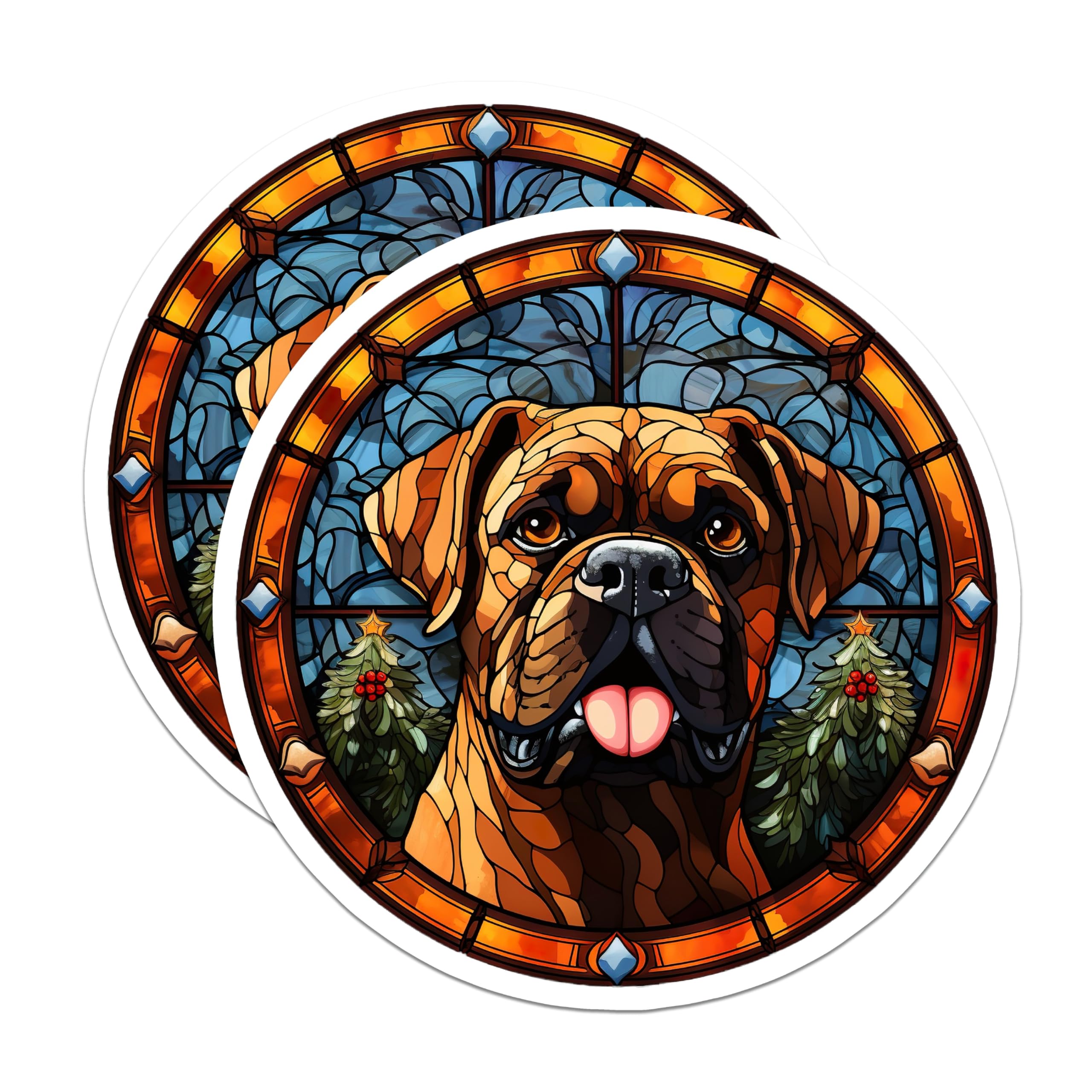 (2 Pack) Stained Glass Mastiff Magnets - Christmas Dog Decor - Pet Parent Holiday Art - 5 Inches On Longest Side - Thick Durable Magnet - Made in USA - MAG26136