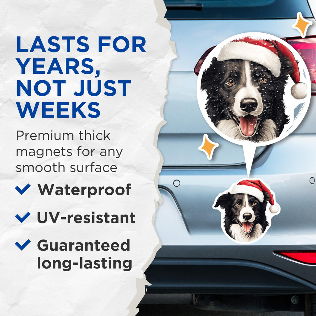 (2 Pack) Christmas Dog Magnets - Santa Hat Collie - Holiday Pet Decor for Dog Lovers - 5 Inches On Longest Side - Thick Durable Magnet - Made in USA - MAG28335