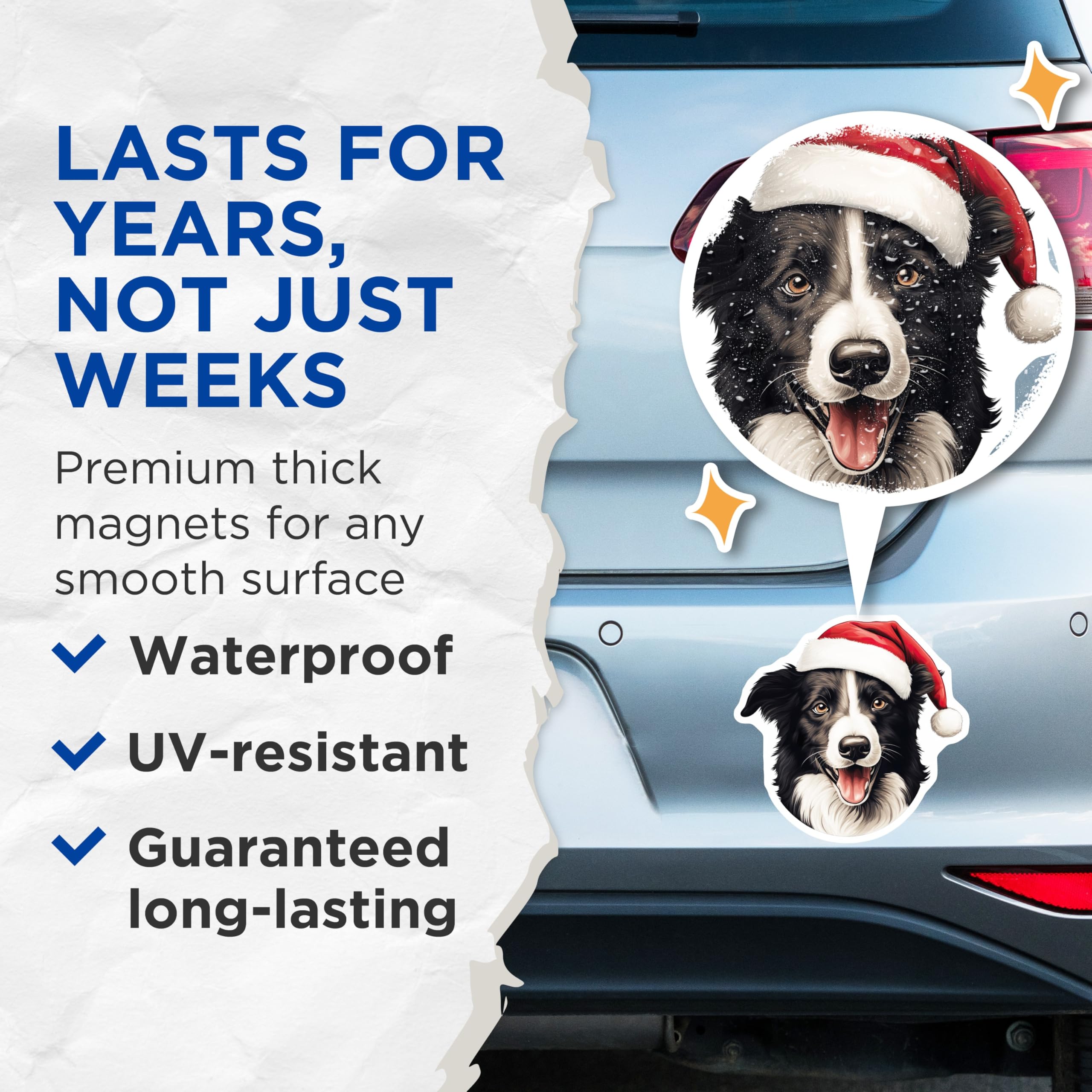 (2 Pack) Christmas Dog Magnets - Santa Hat Collie - Holiday Pet Decor for Dog Lovers - 5 Inches On Longest Side - Thick Durable Magnet - Made in USA - MAG28335