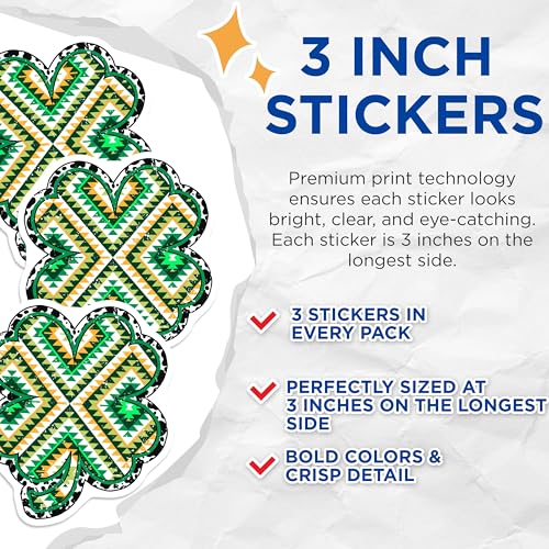(3 Pack) Shamrock Decals - St Patricks Day - Clover Decals - 3 Inches On Longest Side - Easy Peel & Apply - Made in USA - 3MCS8613