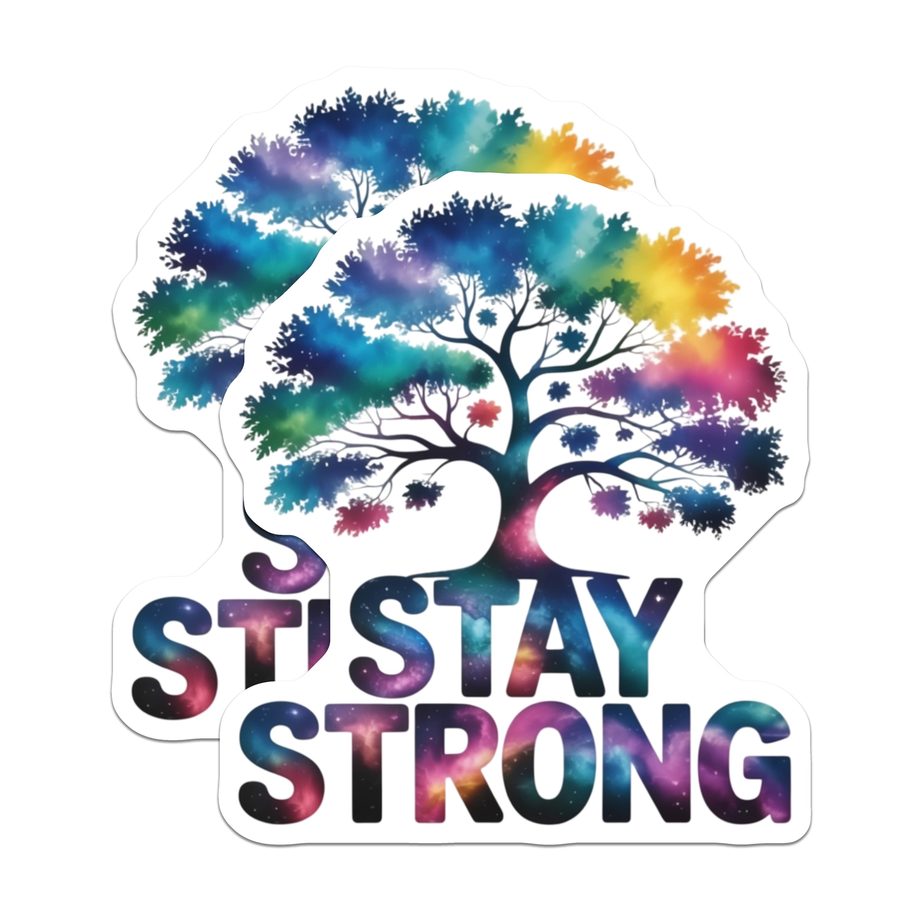 (2 Pack) Stay Strong Magnets - Galaxy Tree of Life Art - Positive Affirmation Decor - 5 Inches On Longest Side - Thick Durable Magnet - Made in USA - MAG39810