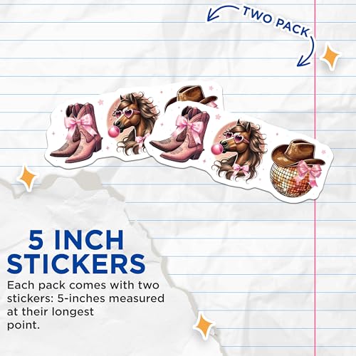 (2 Pack) Western Boot Stickers - Horse Stickers - Disco Ball Stickers - 5" On Longest Side - Sticks to Smooth Flat Surfaces - Made in USA - BMCS6489