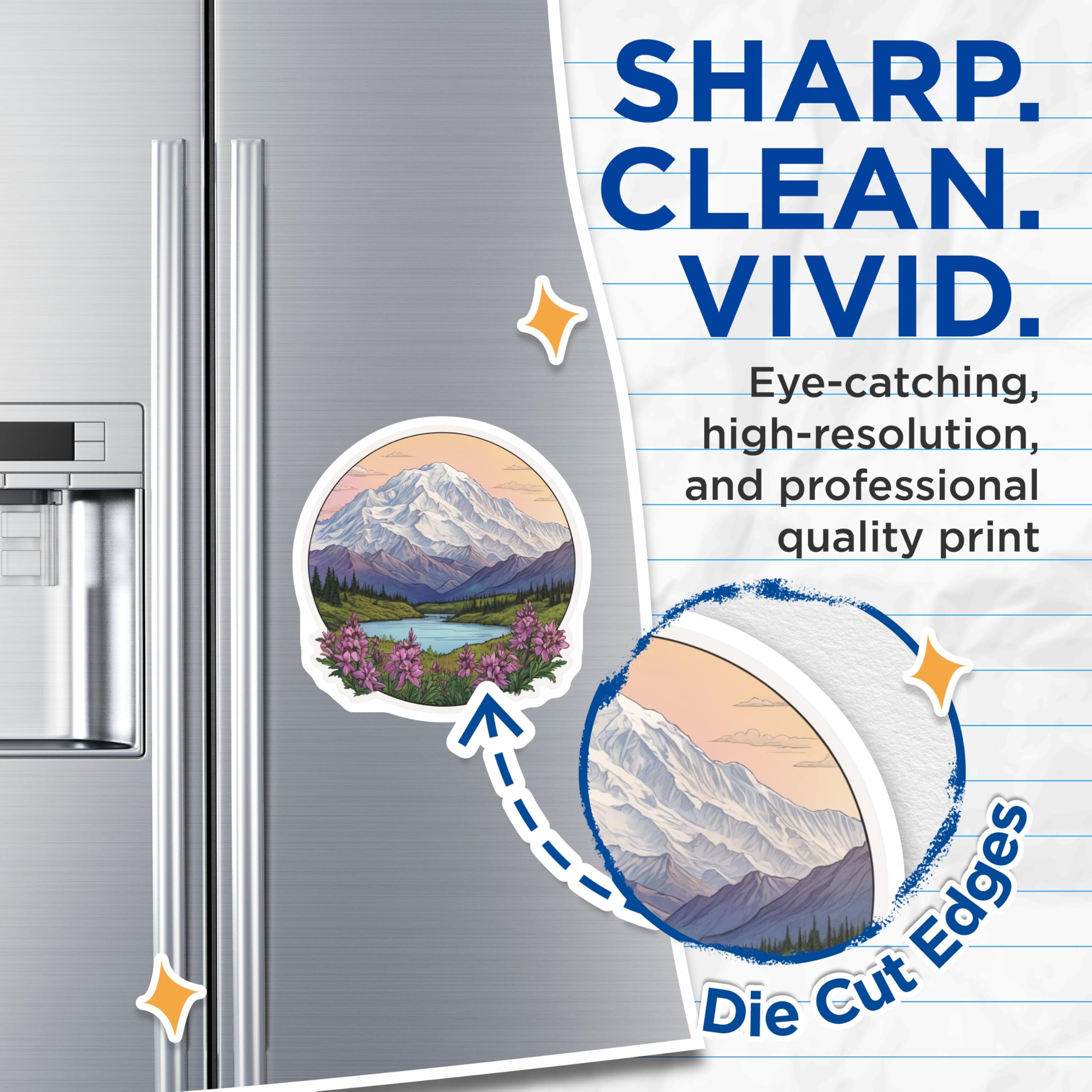 (2 Pack) Denali Alaska Magnets - Mountain Lake Art - Fridge Decor - 5" On Longest Side - Premium Magnet - for Cars, Refrigerators, Toolboxes, Lockers - Made in USA - MAG17513
