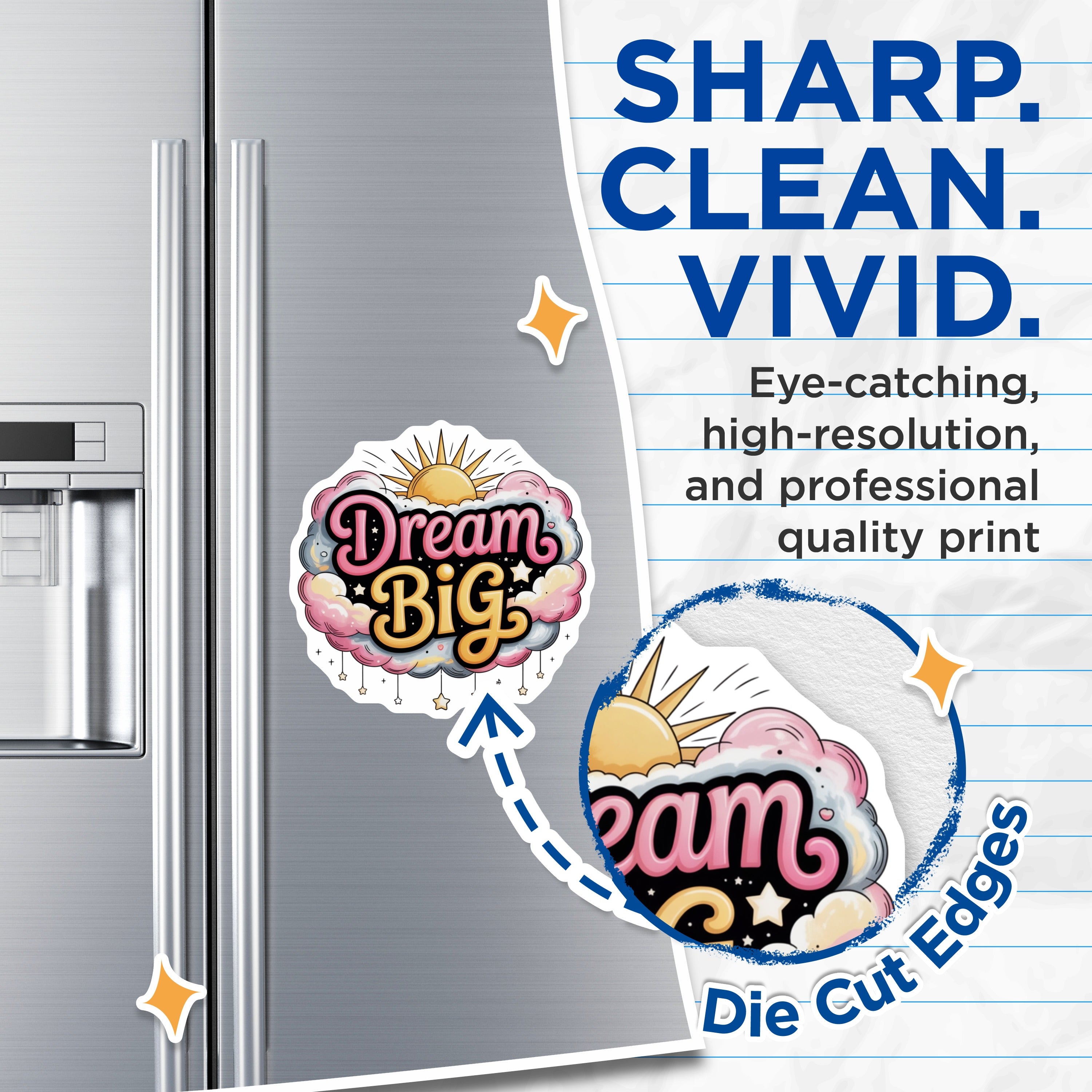 (2 Pack) Dream Big Magnets - Inspirational Quote Decor - Aesthetic Pink Cloud Celestial Sun Star Art - Motivational Vision Board - 5" - Durable Magnet - Made in USA - MAG38337