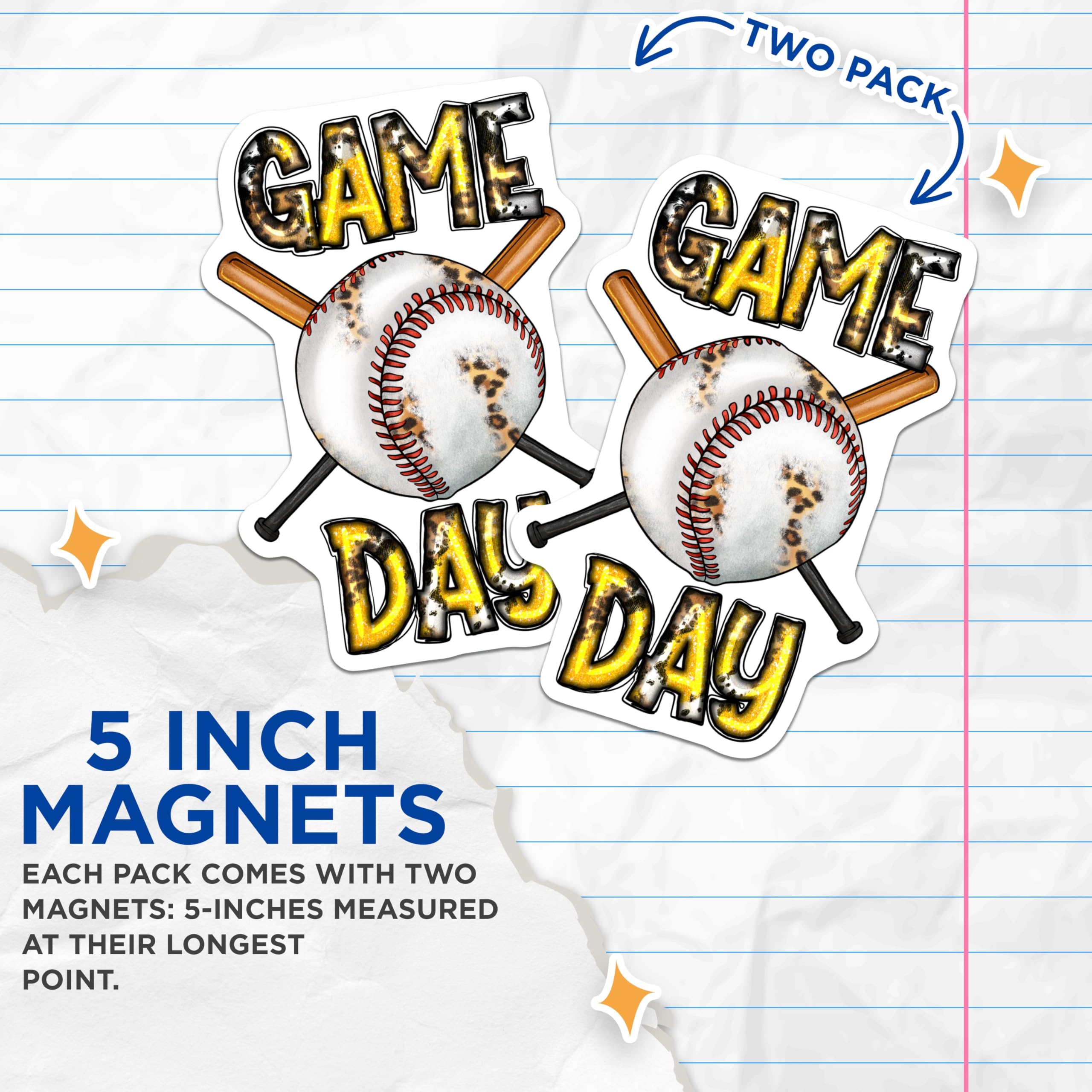 (2 Pack) Game Day Baseball Magnets - Leopard Print Sports Decor - Athletic Refrigerator Accent - 5 Inches On Longest Side - Thick Durable Magnet - Made in USA - MAG24315