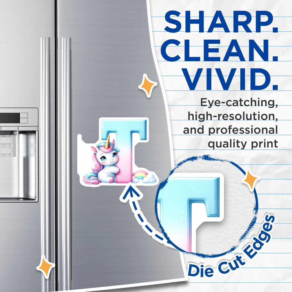(2 Pack) Letter T Unicorn Magnets - Initial T Decor - Alphabet Fridge Magnets - 5" On Longest Side - Premium Magnet - for Cars, Refrigerators, Toolboxes, Lockers - Made in USA - MAG15277