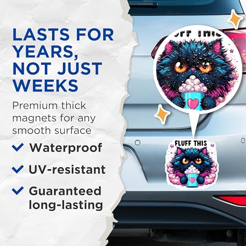 (2 Pack) Fluff This Cat Magnets - 5" On Longest Side - for Cars, Fridges, Toolboxes - Made in USA - MAG4591