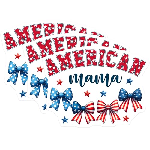 (3 Pack) American Mama Decals - Patriotic Bows - USA Pride Decals - 3 Inches On Longest Side - Easy Peel & Apply - Made in USA - 3MCS6212