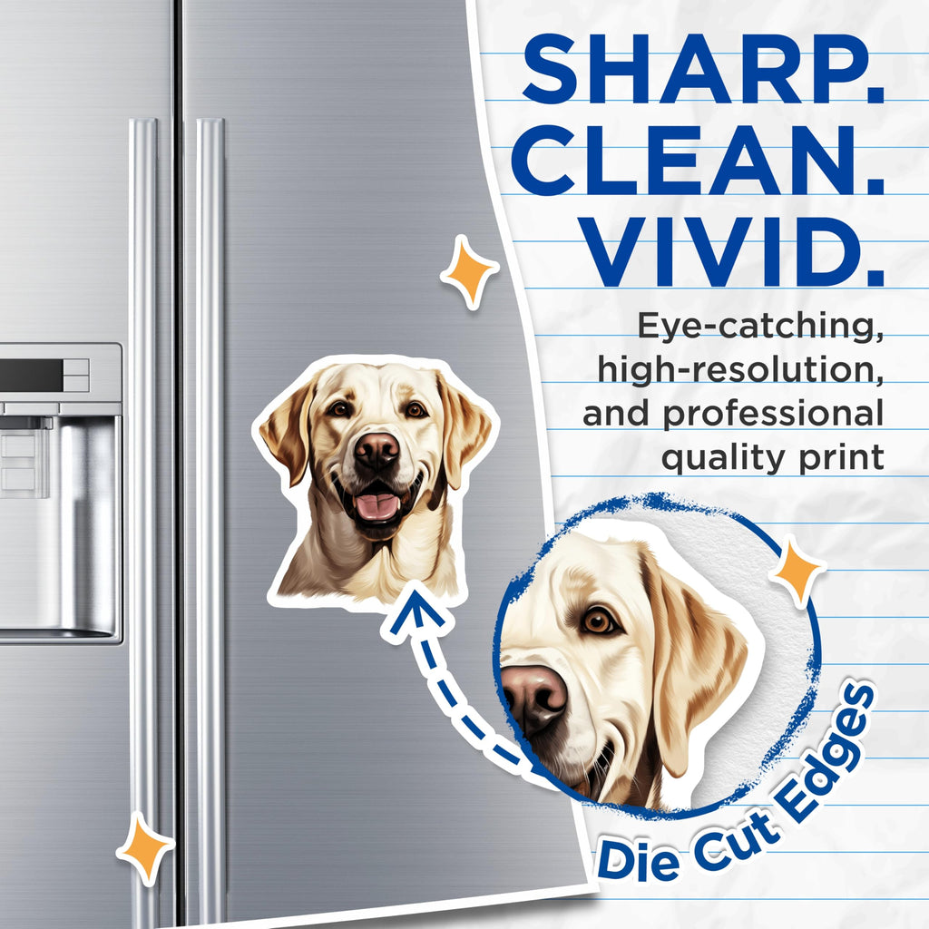 (2 Pack) Happy Labrador Magnets - Yellow Lab Dog Decor - Pet Owner Refrigerator Art - 5 Inches On Longest Side - Thick Durable Magnet - Made in USA - MAG25784
