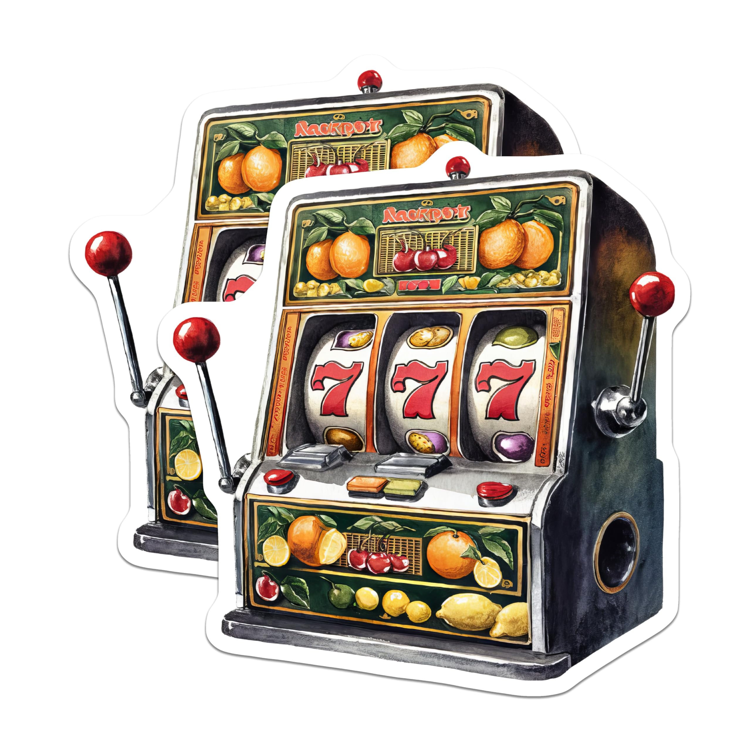 (2 Pack) Retro Slot Machine Stickers - Vintage Casino - Lucky Slot 777-5" On Longest Side - Sticks to Smooth Flat Surfaces - Made in USA - BMCS6526