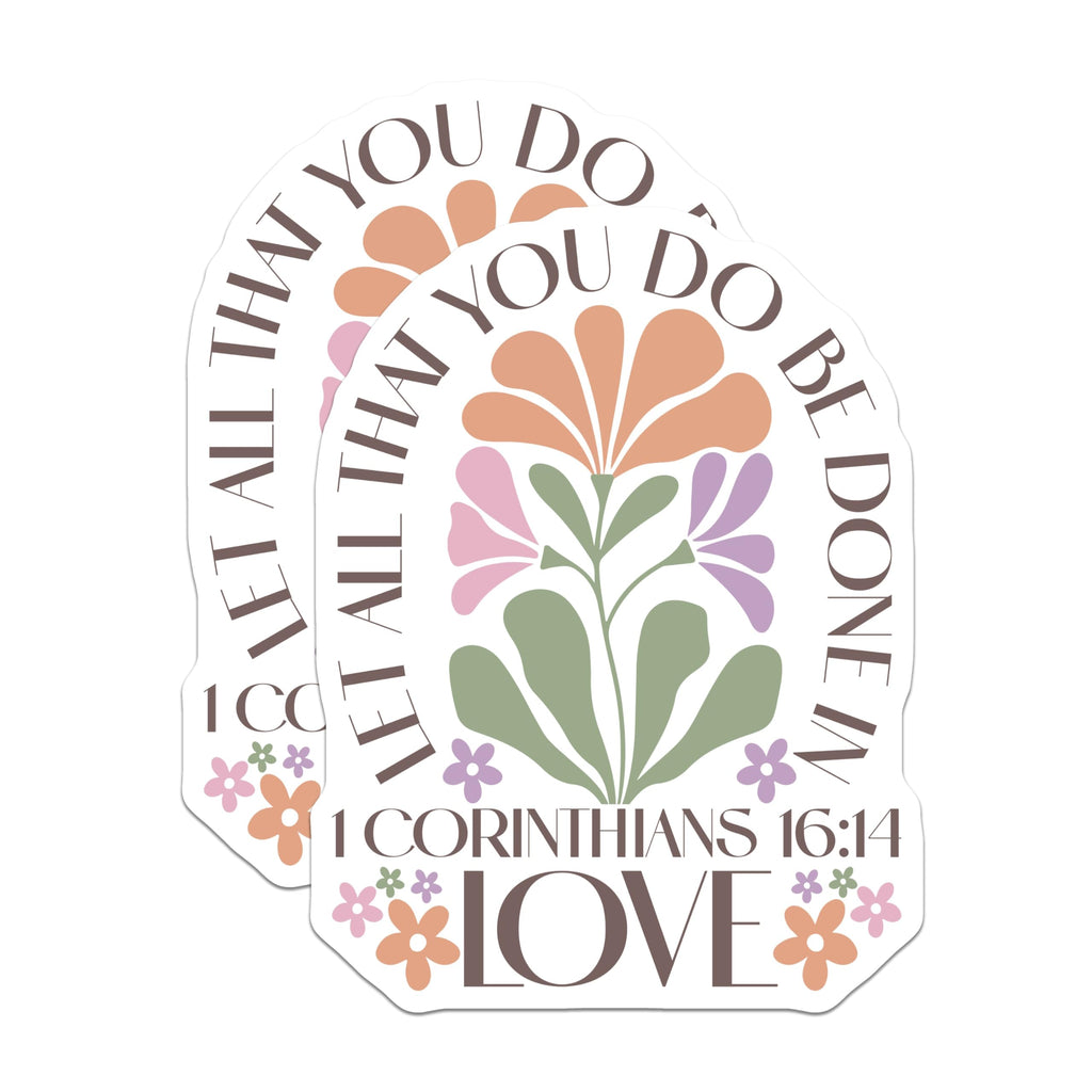 (2 Pack) Corinthians Stickers - Love Scripture Verse - Floral Christian Decals- 5" On Longest Side - Sticks to Smooth Flat Surfaces - Made in USA - BMCS16627