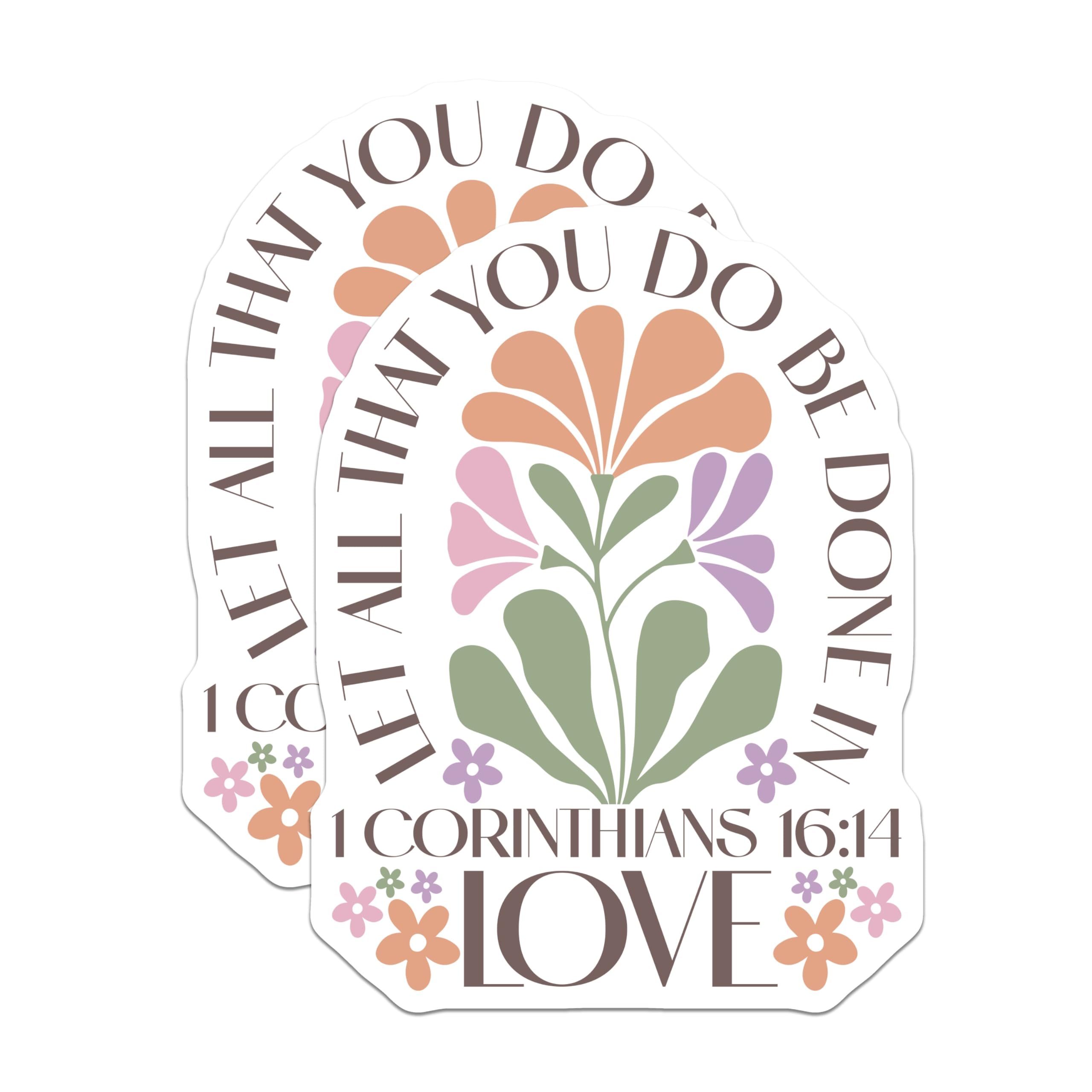 (2 Pack) Corinthians Stickers - Love Scripture Verse - Floral Christian Decals- 5" On Longest Side - Sticks to Smooth Flat Surfaces - Made in USA - BMCS16627