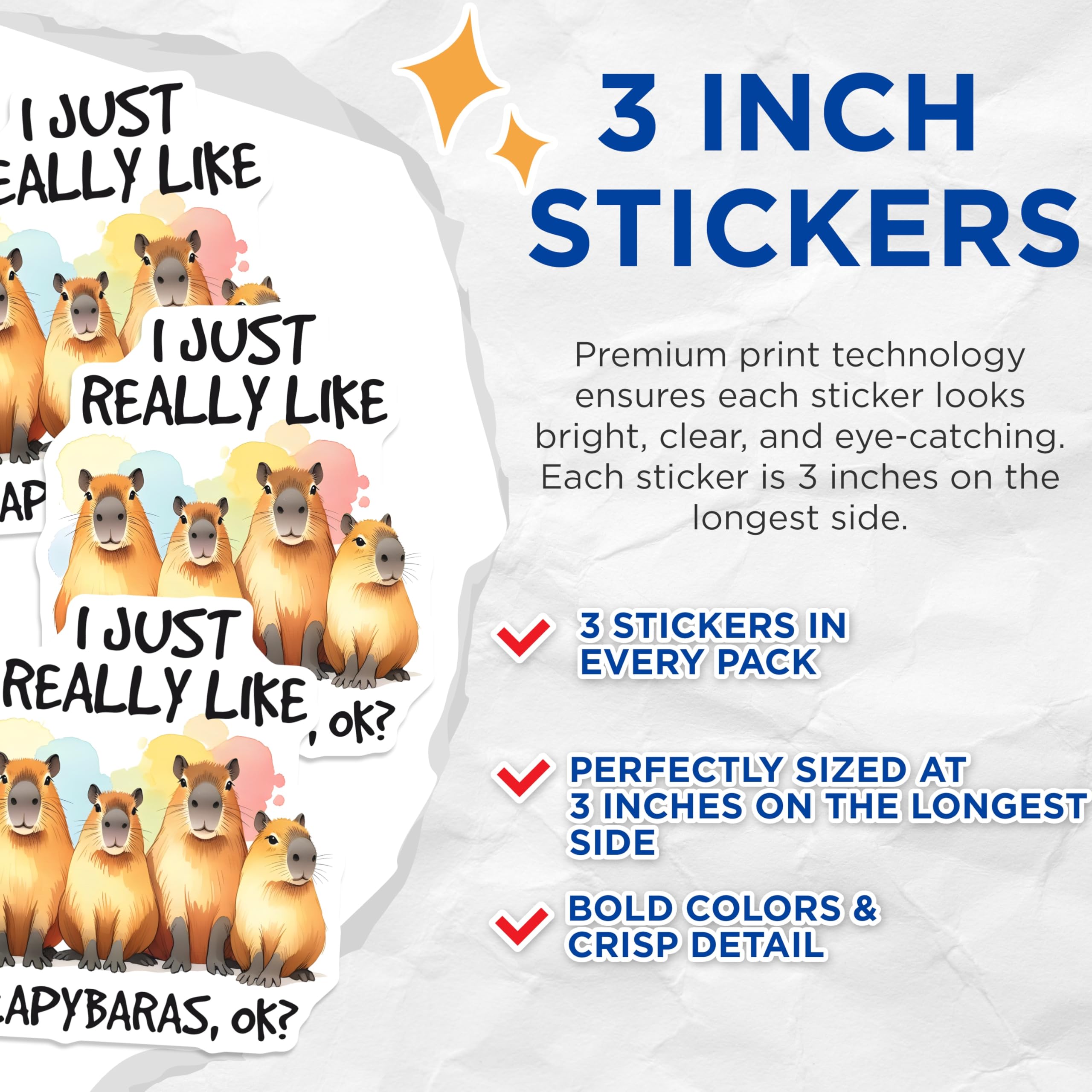 (3 Pack) Capybara Decals - Cute Rodent Sticker - Laptop Decal - 3 Inches On Longest Side - Easy Peel & Apply - Made in USA - 3MCS2036