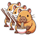 (3 Pack) Capybara Ramen Decals - Noodle Eating Rodent - Cute Animal Art - 3 Inches On Longest Side - Easy Peel & Apply - Made in USA - 3MCS8669