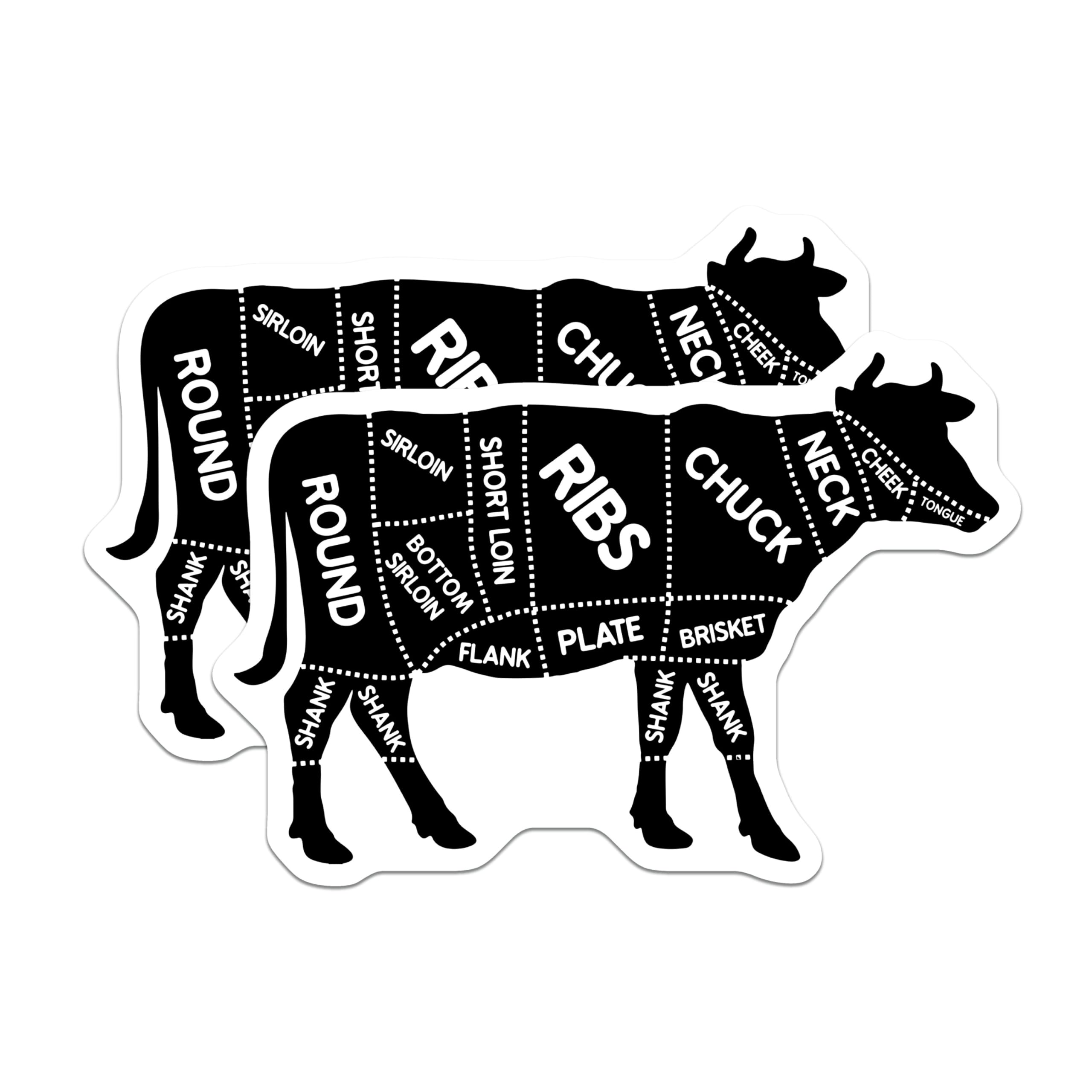 (2 Pack) Beef Cuts Chart Stickers - 5" On Longest Side - Sticks to Smooth Flat Surfaces - Made in USA - BMCS9219 - BMCS9219