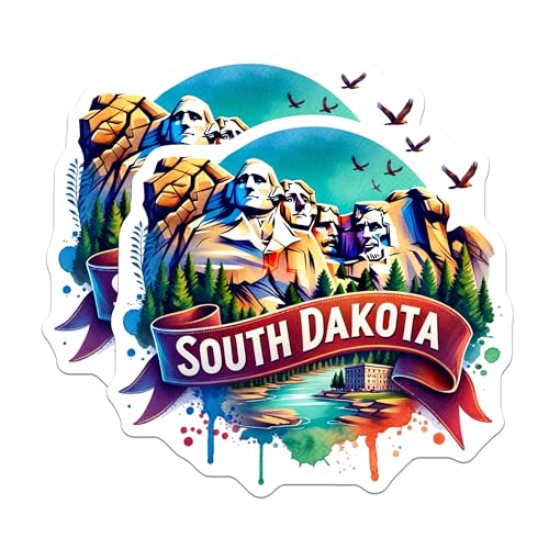 (2 Pack) South Dakota Stickers - Mount Rushmore Sticker - State Pride Decal - 5" On Longest Side - Sticks to Smooth Flat Surfaces - Made in USA - BMCS6892