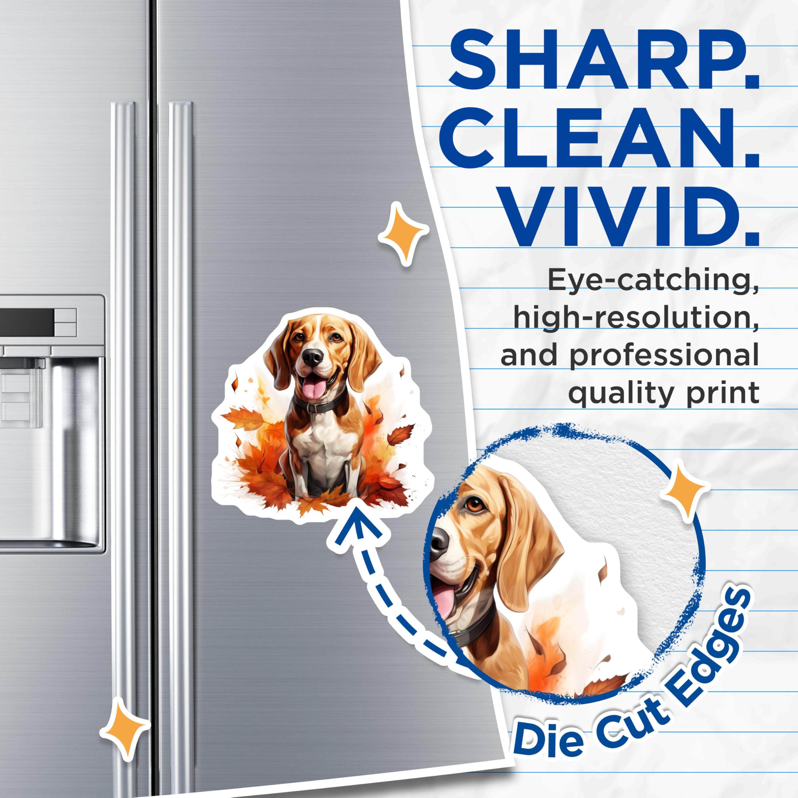 (2 Pack) Happy Beagle Dog Magnets - Autumn Fall Leaves Decor - Cute Pet Refrigerator Accessory - 5 Inches On Longest Side - Thick Durable Magnet - Made in USA - MAG24374