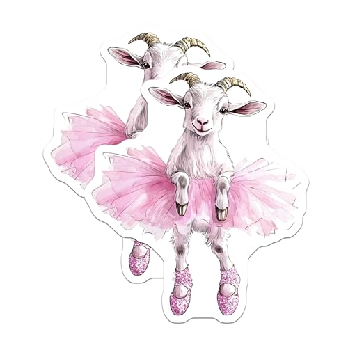 (2 Pack) Cute Goat in Tutu Stickers - Animal Lover Sticker Pack - Fun Farm Animal Decal - 5" On Longest Side - Sticks to Smooth Flat Surfaces - Made in USA - BMCS9512