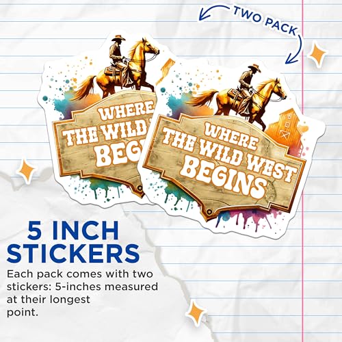 (2 Pack) Wild West Cowboy Stickers - Adventure Decal - Western Theme - 5" On Longest Side - Sticks to Smooth Flat Surfaces - Made in USA - BMCS6636