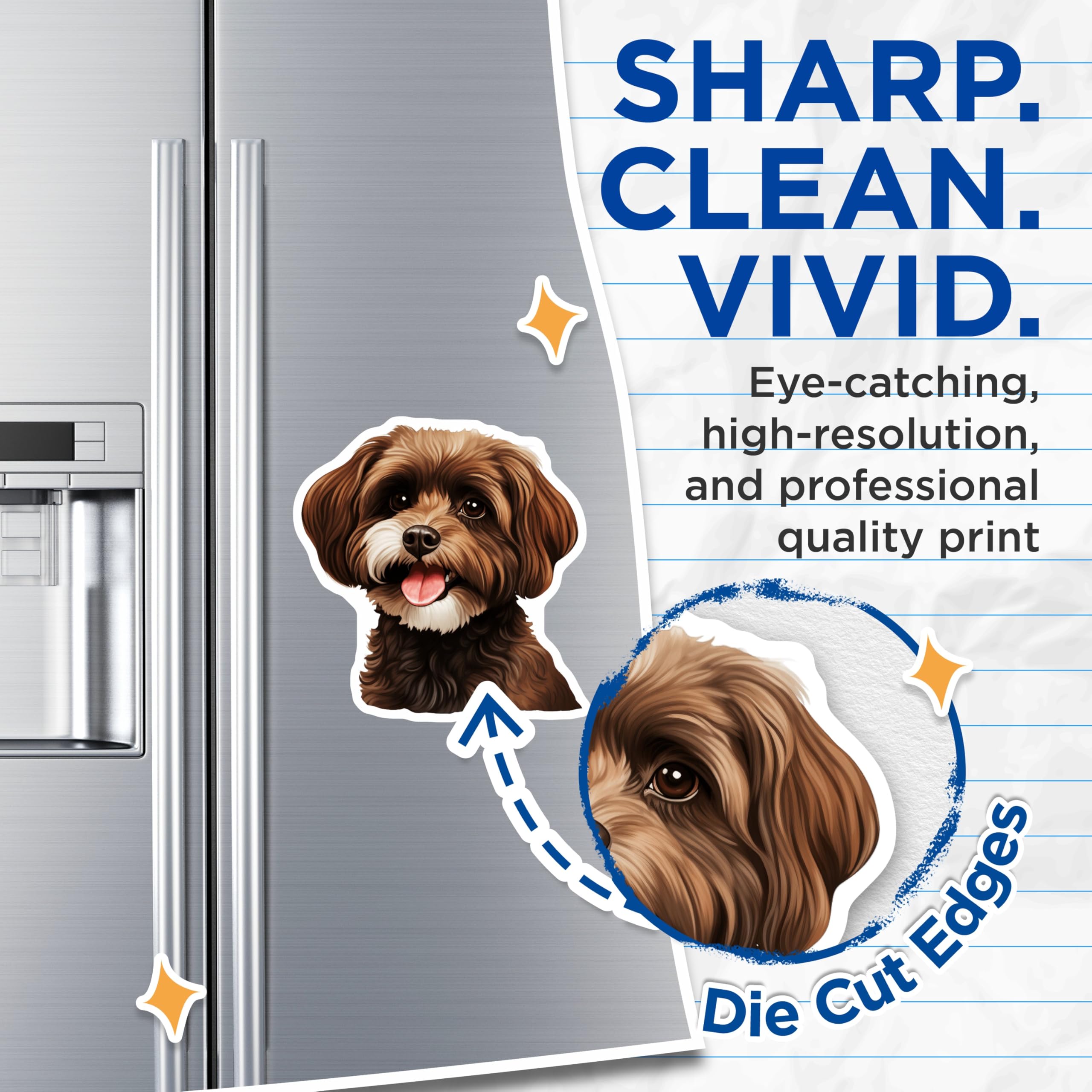 (2 Pack) Happy Puppy Magnets - Fluffy Brown Dog Art - Pet Parent Refrigerator Decor - 5 Inches On Longest Side - Thick Durable Magnet - Made in USA - MAG26174