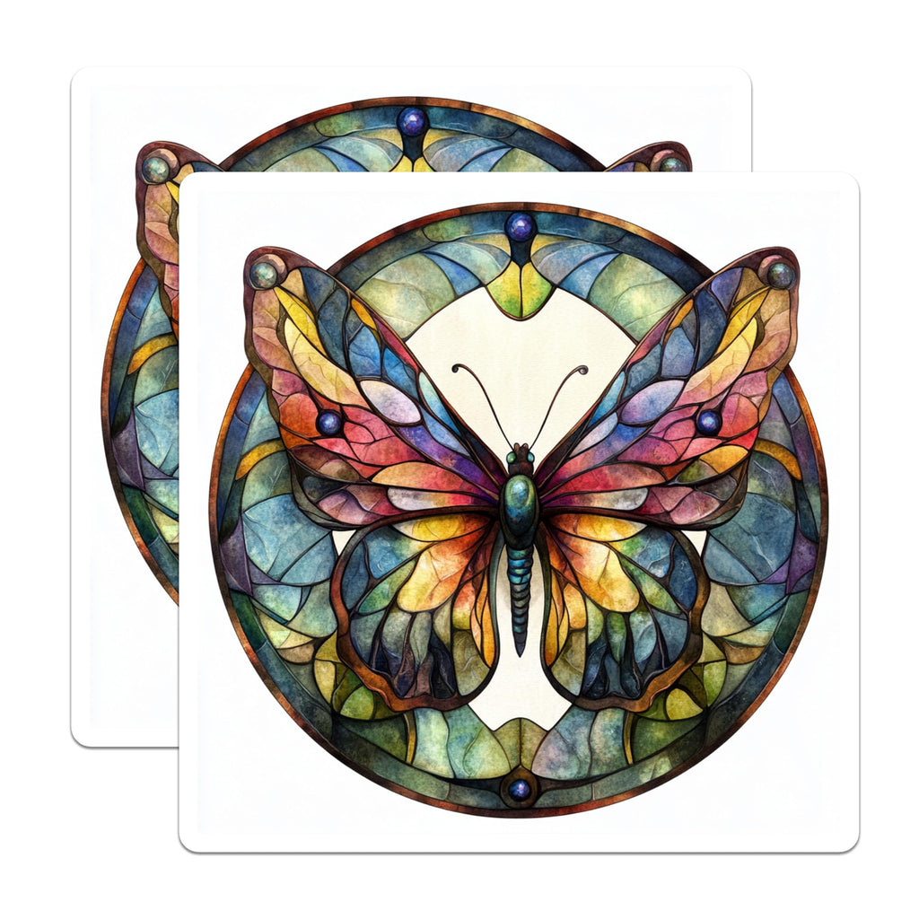(2 Pack) Stained Glass Butterfly Magnets - Colorful Nature Art - Bohemian Kitchen Decor - 5 Inches On Longest Side - Thick Durable Magnet - Made in USA - MAG30467